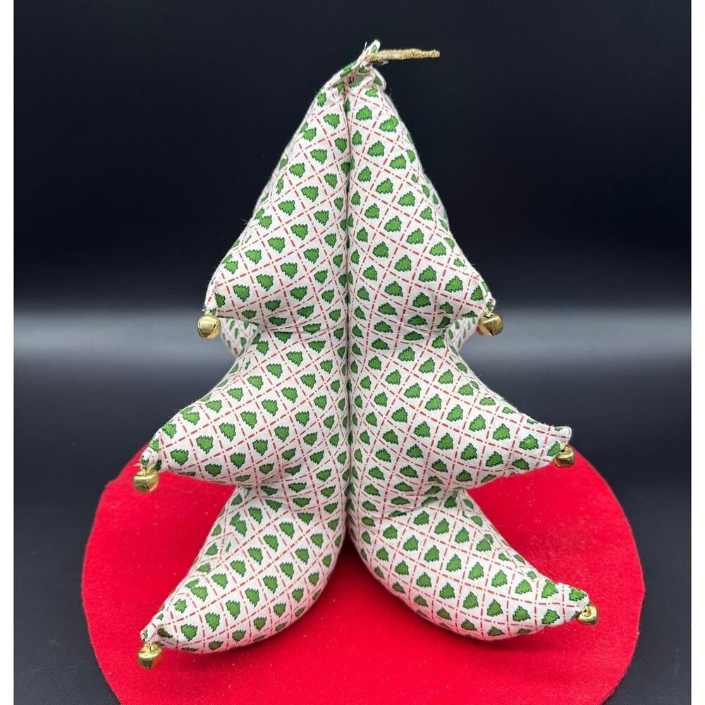Vintage Christmas Tree Handmade Fabric Tabletop Display Retro White Green Bells - Picture 3 of 10